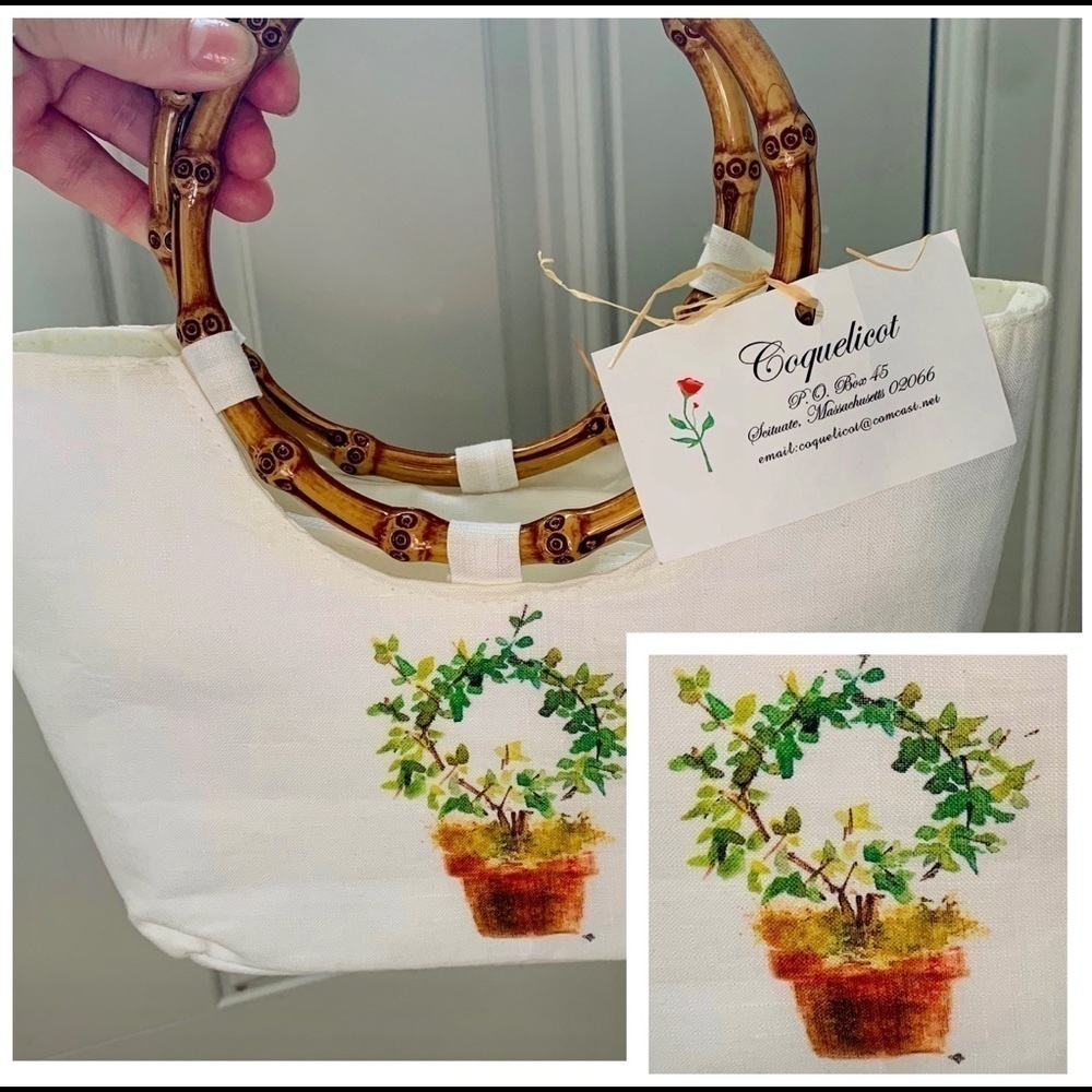 Coquelicot || NWT Bamboo Double Top Handle & Topiary White Small Satchel Bag - Picture 2 of 8